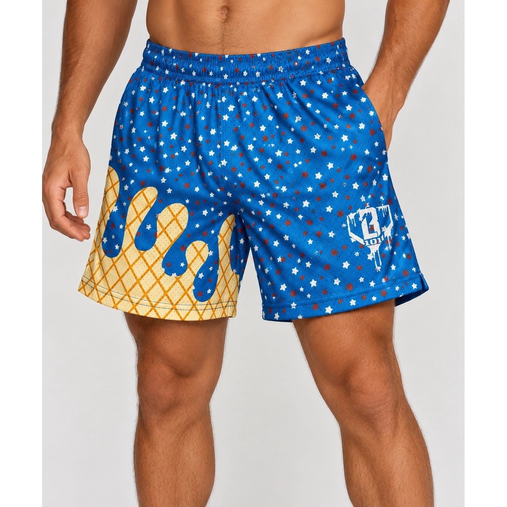 B101 Baseball Lifestyle 101 Shorts Mens S Blue Ice Cream Waffle Cone Mesh